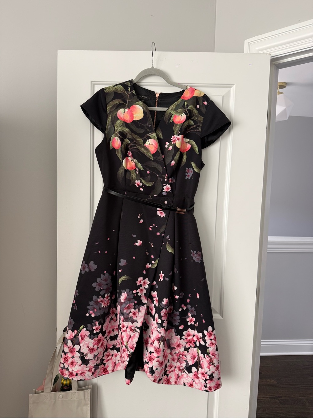Ted Baker Black Dress with Pink and Peach Floral Print